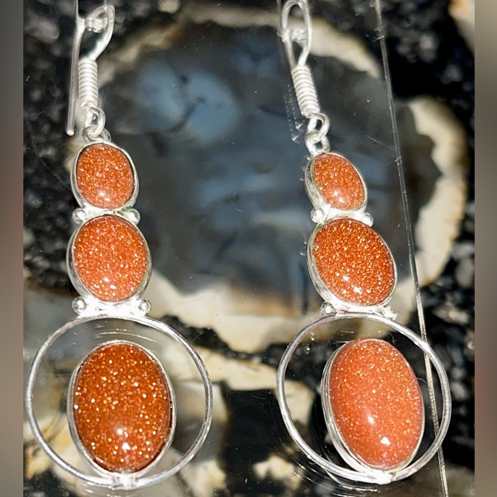 Lightweight Golden Sandstone Earrings 2 1/2” - Picture 7 of 17